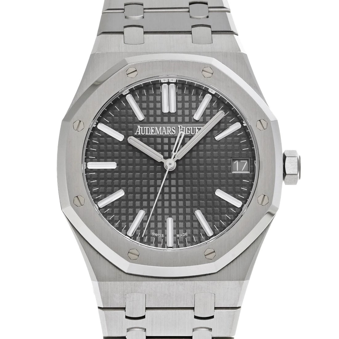 AUDEMARS PIGUET ROYAL OAK GRAY WATCH: AUDEMARS PIGUET Royal Oak gray WATCH Brand: AUDEMARS PIGUET Type: Wristwatch Material: Band Material Stainless steel, Case Material Stainless steel Color: Dial Color gray Size: ??Case? H/about 41m