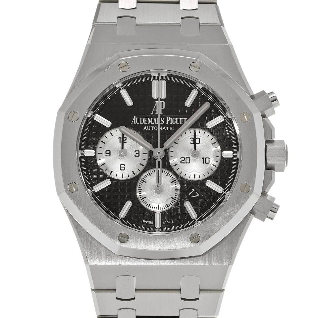 AUDEMARS PIGUET ROYAL OAK CHRONOGRAPH BLACK SILVER WATCH: AUDEMARS PIGUET Royal Oak Chronograph black Silver WATCH Brand: AUDEMARS PIGUET Type: Wristwatch Material: Band Material Stainless steel, Case Material Stainless steel Color: Dial Color black/Silve