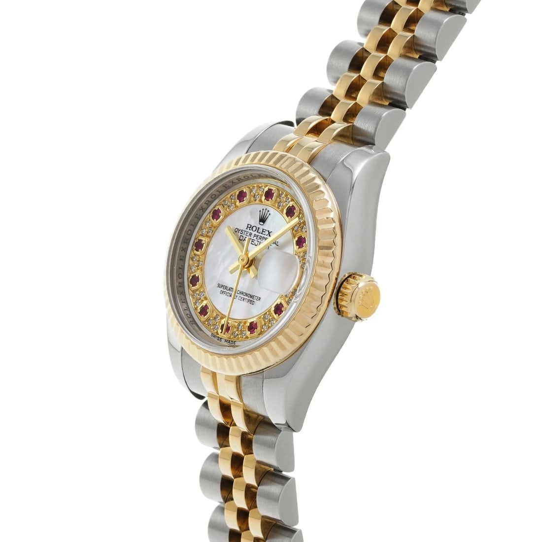 ROLEX DATEJUST WHITE SHELL RUBY DIAMOND WATCH - 2