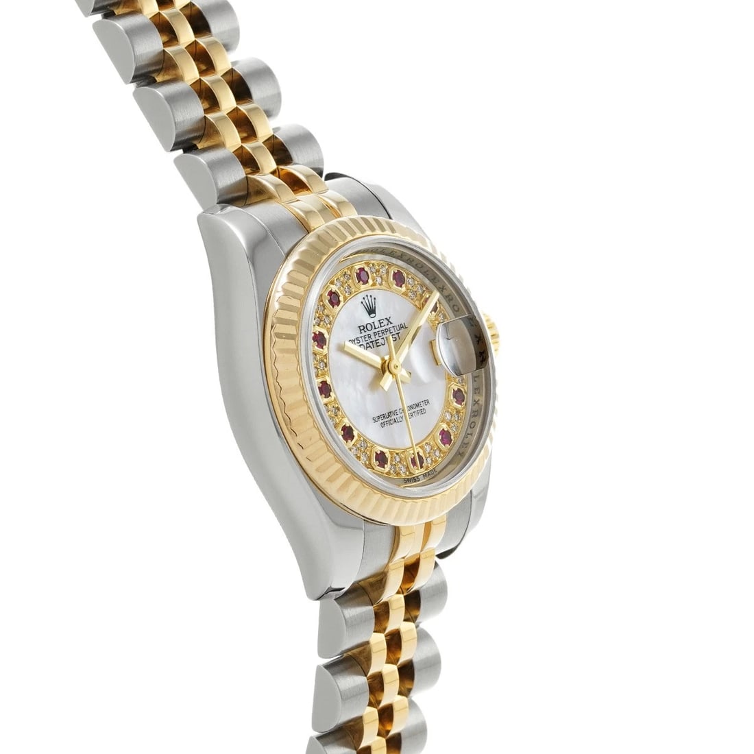 ROLEX DATEJUST WHITE SHELL RUBY DIAMOND WATCH - 3