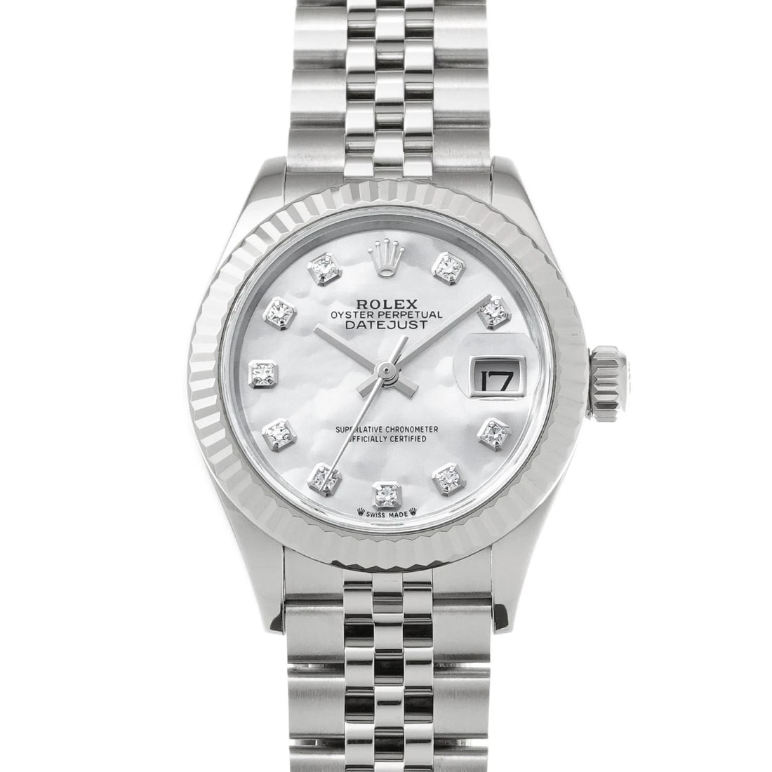 ROLEX DATEJUST WHITE SHELL DIAMOND WATCH (1 of 4)