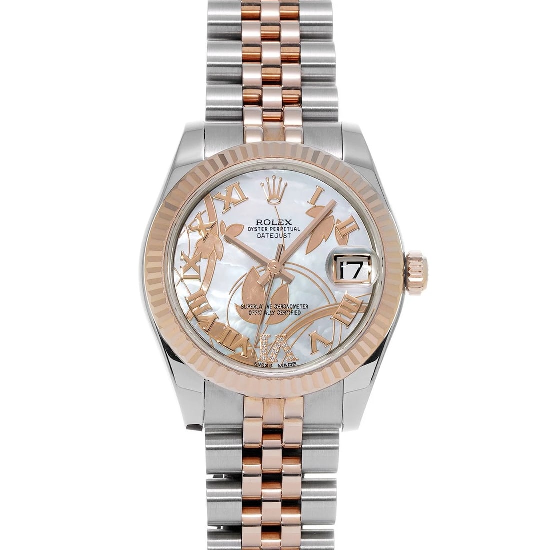 ROLEX DATEJUST WHITE SHELL DIAMOND WATCH (1 of 4)