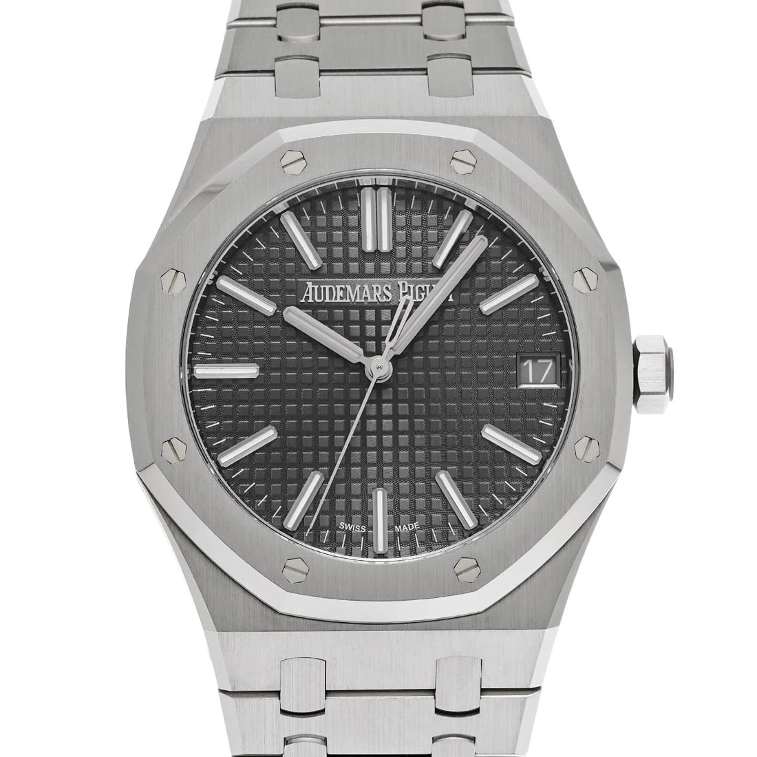 AUDEMARS PIGUET ROYAL OAK GRAY WATCH: AUDEMARS PIGUET Royal Oak gray WATCH Brand: AUDEMARS PIGUET Type: Wristwatch Material: Band Material Stainless steel, Case Material Stainless steel Color: Dial Color gray Size: ??Case? H/about