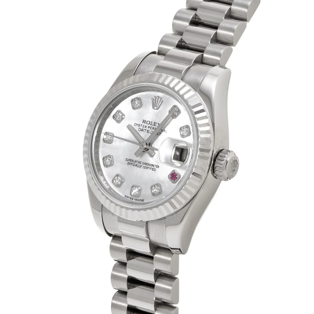ROLEX DATEJUST WHITE SHELL DIAMOND RUBY WATCH - 2