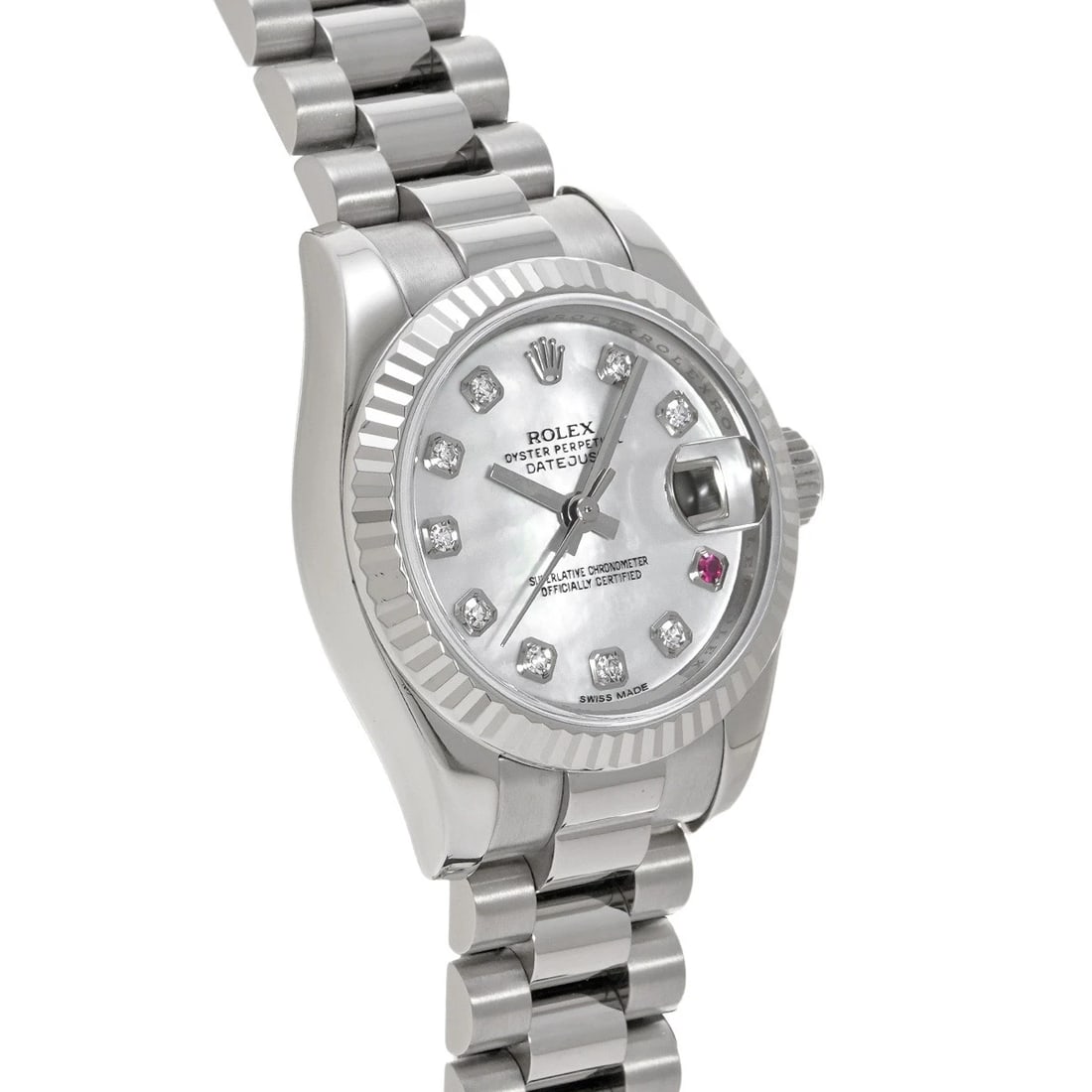 ROLEX DATEJUST WHITE SHELL DIAMOND RUBY WATCH - 3