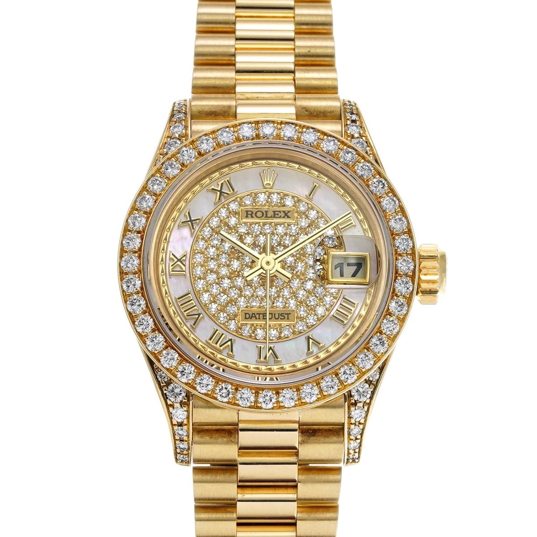 ROLEX DATEJUST WHITE SHELL DIAMOND WATCH (1 of 4)