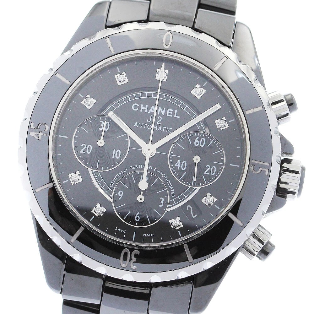 CHANEL CHRONOGRAPH DIAMOND BLACK DIAL AUTOMATIC WATCH: CHANEL Chronograph Diamond black Dial Automatic Watch Brand: CHANEL Type: Wristwatch Material: Band Material Ceramic / Stainless Steel, Case Material Ceramic / Stainless Steel Color: Band Color bla