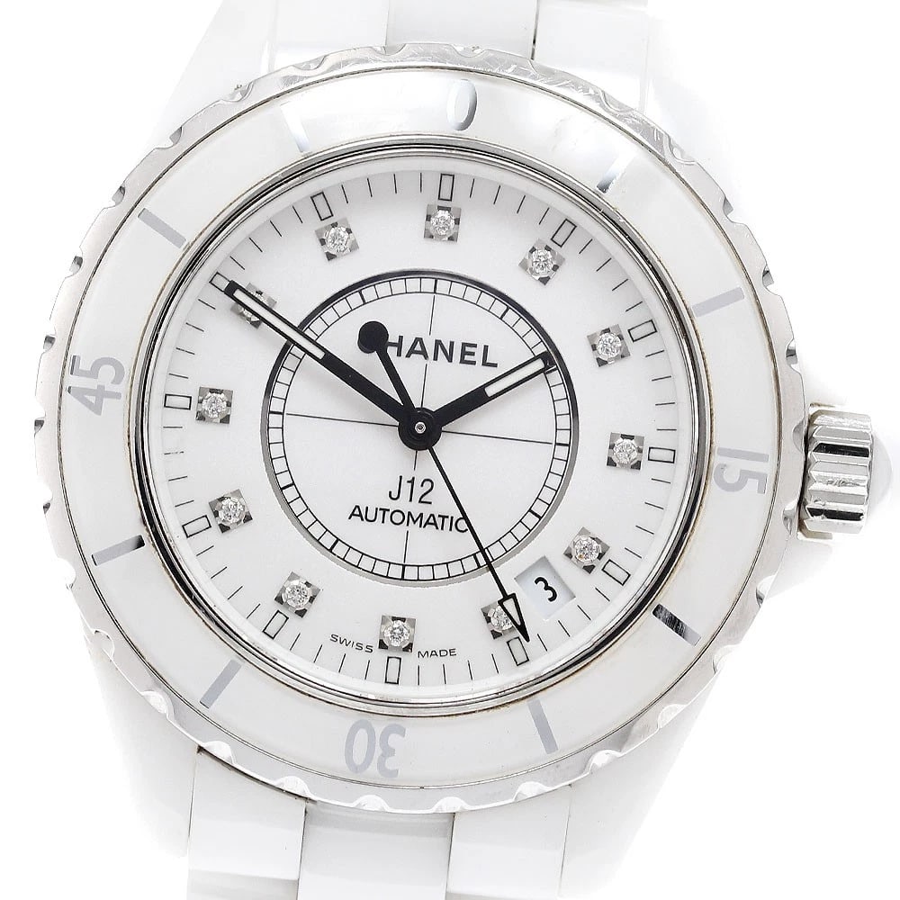 CHANEL J12 WHITE CERAMIC DIAMOND AUTOMATIC WATCH (1 of 3)