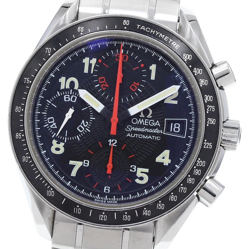 OMEGA SPEEDMASTER CHRONOGRAPH BLACK AUTO WATCH: OMEGA Speedmaster Chronograph black Auto Watch Brand: OMEGA Type: Wristwatch Material: Band Material Stainless Steel, Case Material Stainless Steel / Stainless Steel Color: Band Color Silver,