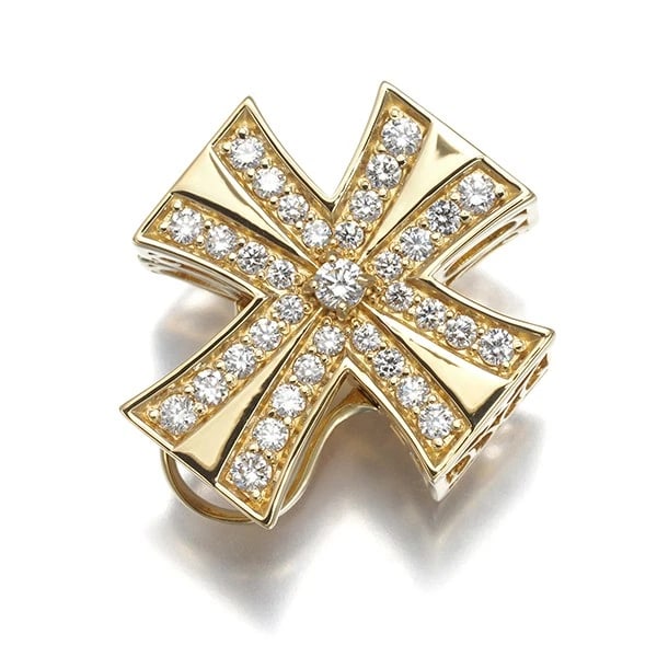 GEM CASTLE YUKIZAKI PENDANT DIAMOND DOUBLE TOP CROSS: Gem Castle YUKIZAKI Pendant Diamond Double Top Cross Brand: Gem Castle YUKIZAKI Type: Pendant Material: 18K / 750 / Yellow Gold Main Stone/Creation Natural Color: Yellow Gold Size: Design