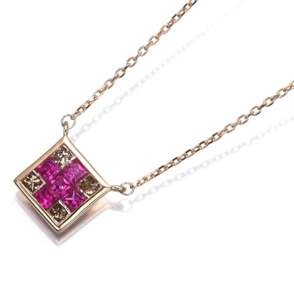 NECKLACE RUBY BROWN DIAMOND SQUARE: Necklace Ruby Brown Diamond Square Brand: Unbranded Type: Necklace Material: 18K / 750 / Rose Gold Main Stone/Creation Natural Color: Rose Gold Size: Necklace length: 45cm Adjustable to short