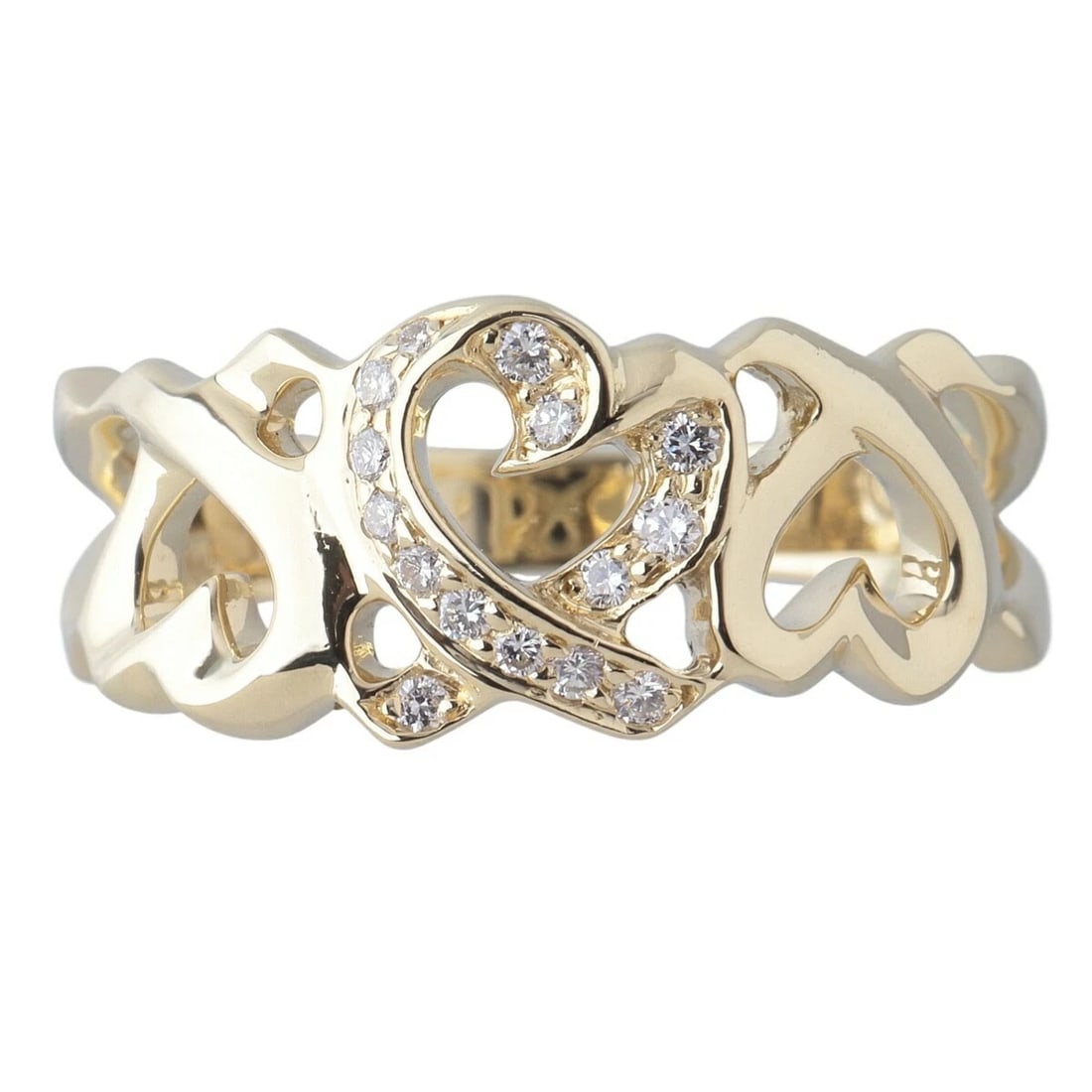 TIFFANY & CO LOVING TRIPLE HEART DIAMOND RING 18K: Tiffany & Co Loving Triple Heart Diamond Ring 18K Brand: Tiffany & Co. Type: Ring Material: 18K Yellow Gold (AU750) Main Stone/Creation Natural Color: Yellow Gold Size: US: 5.25–5.5 Accessories
