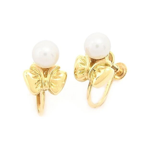CHRISTIAN DIOR PEARL BUTTERFLY RIBBON EARRINGS 18K YELLOW GOLD (1 of 3)
