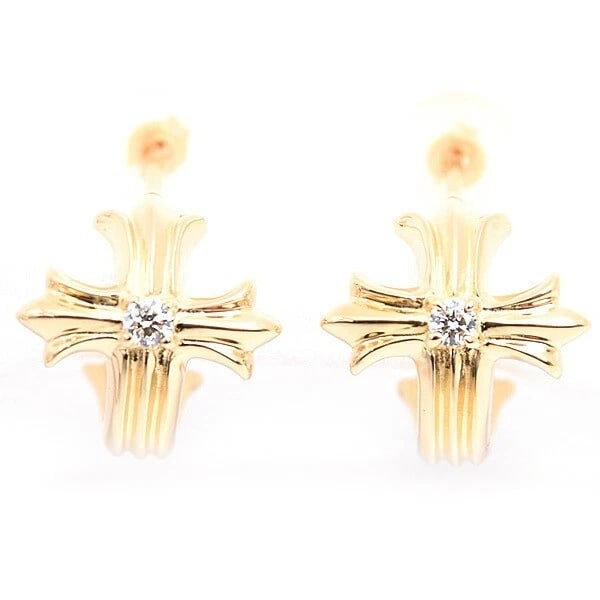18K YELLOW GOLD CROSS STUD EARRINGS DIAMOND (1 of 4)