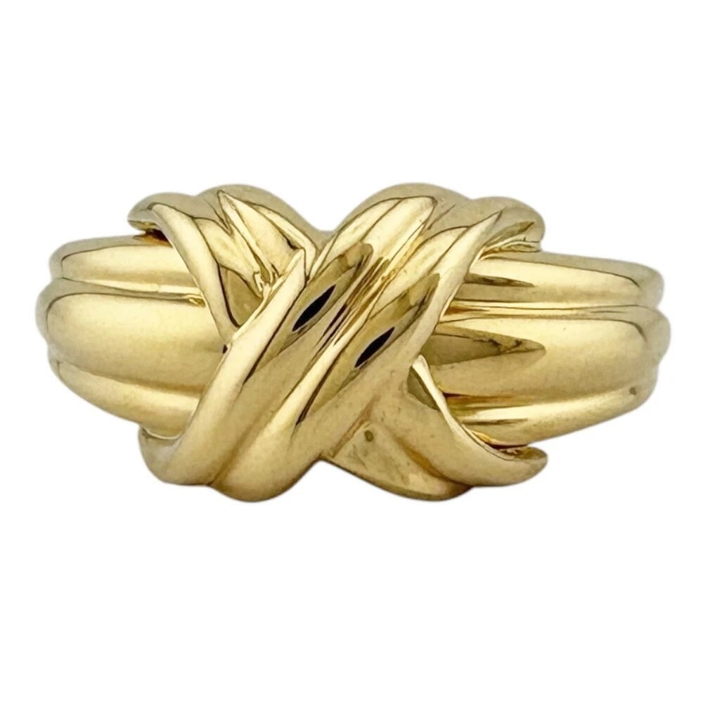 TIFFANY & CO. SIGNATURE K18 YELLOW GOLD RING: Tiffany & Co. Signature K18 Yellow Gold Ring Brand: Tiffany & Co. Type: Ring Material: K18 Yellow Gold (18K) Color: Gold Size: US 5 Accessories: None Accessories Notice: When purchasing pr