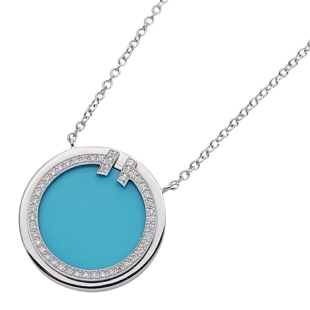TIFFANY & CO. 750WG TIFFANY T DIAMOND & TURQUOISE CIRCLE NECKLACE (1 of 4)
