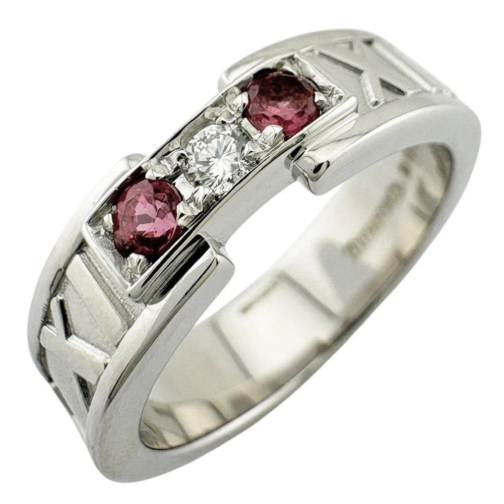 TIFFANY & CO. ATLAS PINK TOURMALINE & DIAMOND RING: Tiffany & Co. Atlas Pink Tourmaline & Diamond Ring Brand: Tiffany & Co. Type: Ring Material: 18K White Gold (Au750) Main Stone/Creation Tourmaline Color: White Gold Size: US: 5.75 Accessories: No