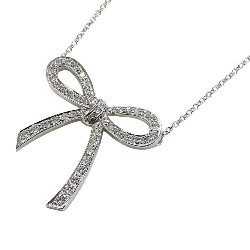 TIFFANY & CO DIAMOND BOW RIBBON PENDANT NECKLACE PT950 PLATINUM (1 of 4)