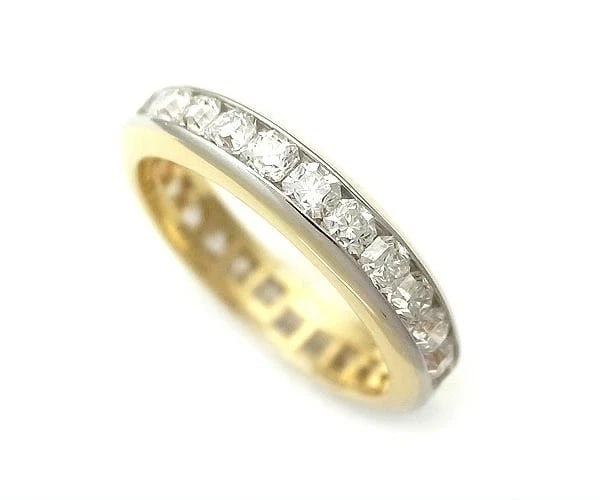 TIFFANY & CO. FULL CIRCLE LUCIDA DIAMOND ETERNITY RING: Tiffany & Co. Full Circle Lucida Diamond Eternity Ring Brand: Tiffany & Co. Type: Ring Material: 18K Yellow Gold (K18YG) / Platinum (Pt950) Main Stone/Creation Natural Color: Silver Size: US 4 Ac