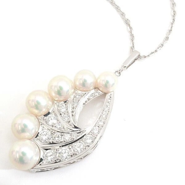 MIKIMOTO PEARL DIAMOND FEATHER NECKLACE K14WG (1 of 3)