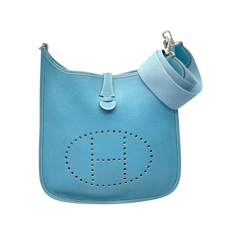 HERMES EVELYN 1 PM SHOULDER BAG: HERMES Evelyn 1 PM Shoulder Bag Brand: HERMES Type: Shoulder Bag Material: Taurillon Clemence Leather Color: Blue Gene SilverHardware Size: W11.4 x H11.0x D2.4inch Accessories: None Access