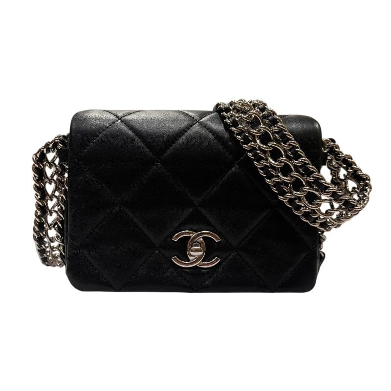 CHANEL MINIMA TRASSE 17 SHOULDER BAG: CHANEL Minima Trasse 17 Shoulder Bag Brand: CHANEL Type: Shoulder Bag Material: Ram Color: Black SilverHardware Size: W6.7 x H5.1x D2.4inch Accessories: None Accessories Notice: When