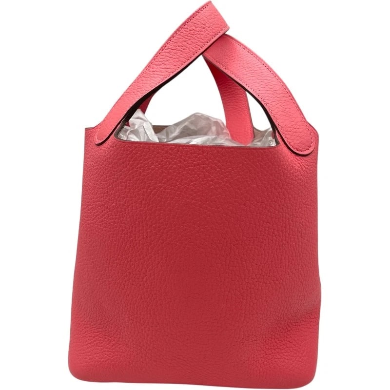 HERMES PICOTAN LOCK PM HANDBAG: HERMES Picotan Lock PM Handbag Brand: HERMES Type: Handbag Material: Taurillon Clemence Color: Rose Azare SV Hardware Size: W7.1 x H7.1x D5.1inch Accessories: None Accessories Notice: When