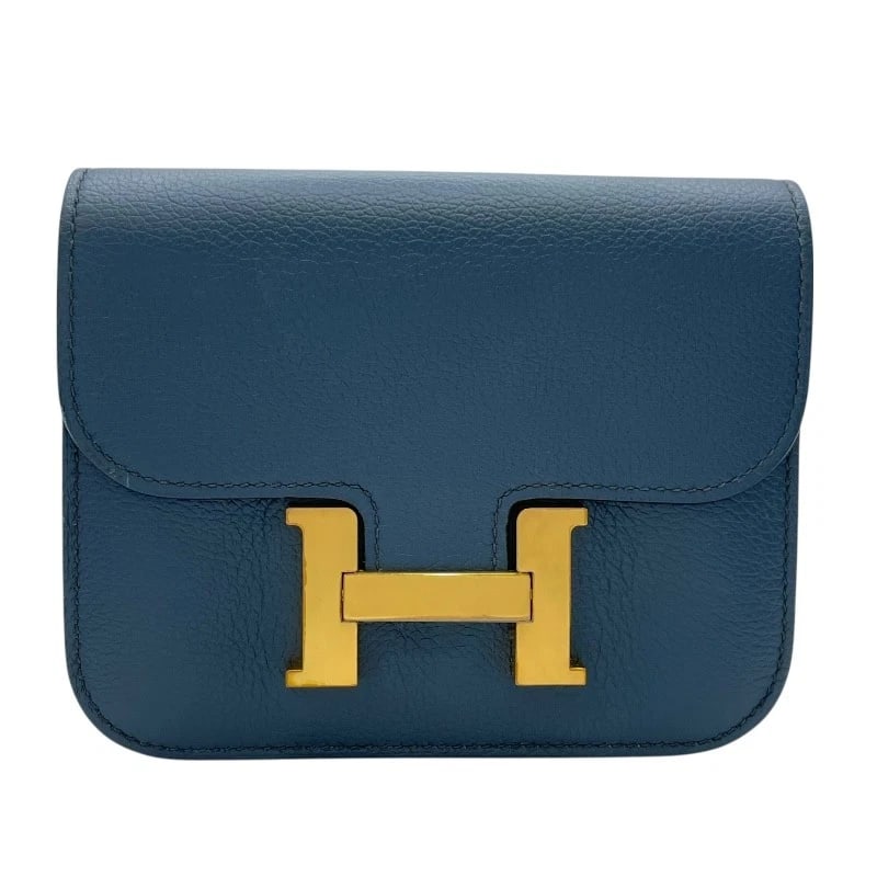 HERMES CONSTANCE SLIM POUCH: HERMES Constance Slim Pouch Brand: HERMES Type: Pouch Material: Evercolor Color: Blue drus Size: W3.7 x H3.9x D1.0inch Accessories: None Accessories Notice: When purchasing pre-owned goods