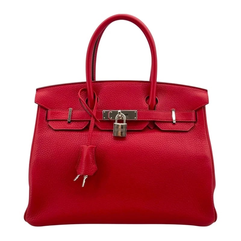 HERMES BIRKIN 30 HANDBAG: HERMES Birkin 30 Handbag Brand: HERMES Type: Handbag Material: Taurillon Clemence Color: Rouge Kazak SVHardware Size: W11.8 x H9.4x D6.3inch Accessories: None Accessories Notice: When