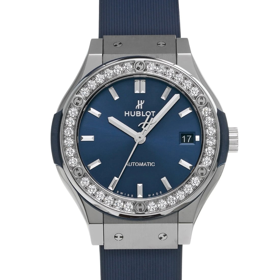 HUBLOT CLASSIC FUSION TITANIUM BLUE WATCH: HUBLOT Classic Fusion Titanium Blue WATCH Brand: HUBLOT Type: Wristwatch Material: Band Material rubber, Case Material titanium Color: Dial Color blue Size: ??Case? H/about 38mm W/about 38mm