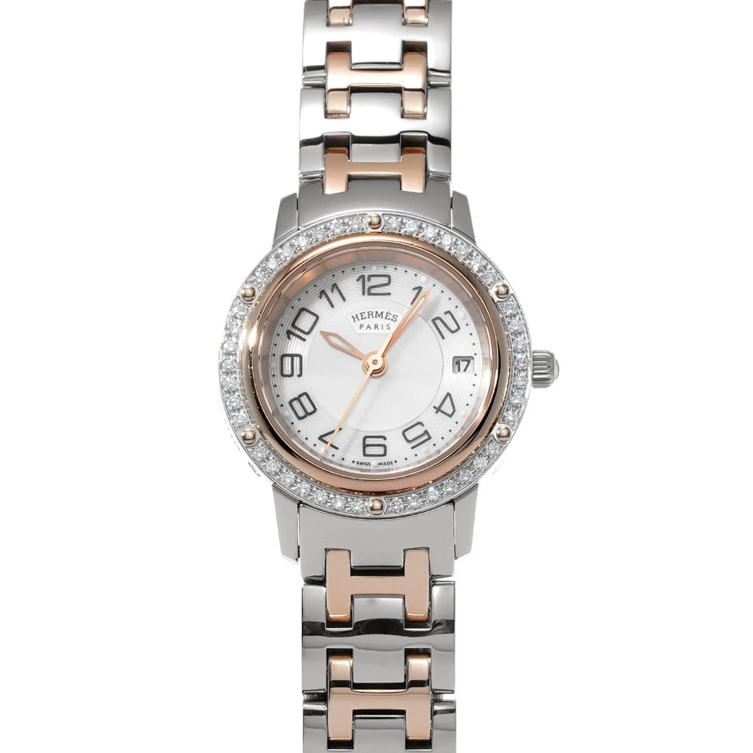 HERMES CLIPPER WHITE SHELL WATCH (1 of 4)