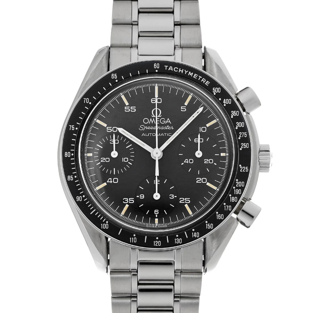OMEGA SPEEDMASTER BLACK WATCH: OMEGA Speedmaster black WATCH Brand: OMEGA Type: Wristwatch Material: Band Material Stainless steel, Case Material Stainless steel Color: Dial Color black Size: ??Case? H/about 39mm W/about