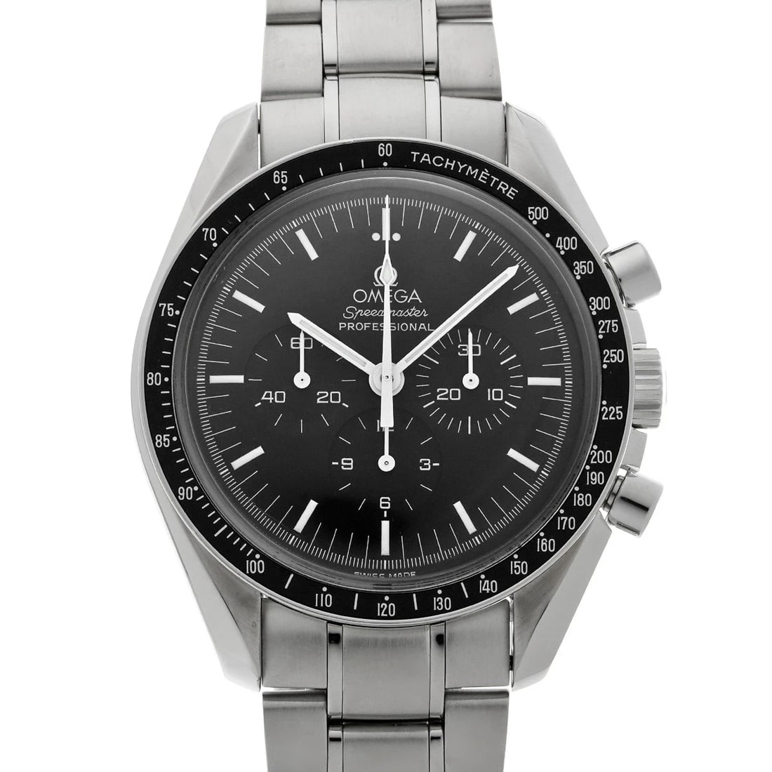 OMEGA SPEEDMASTER PROFESSIONAL BLACK WATCH: OMEGA Speedmaster Professional black WATCH Brand: OMEGA Type: Wristwatch Material: Band Material Stainless steel, Case Material Stainless steel Color: Dial Color black Size: ??Case? H/about