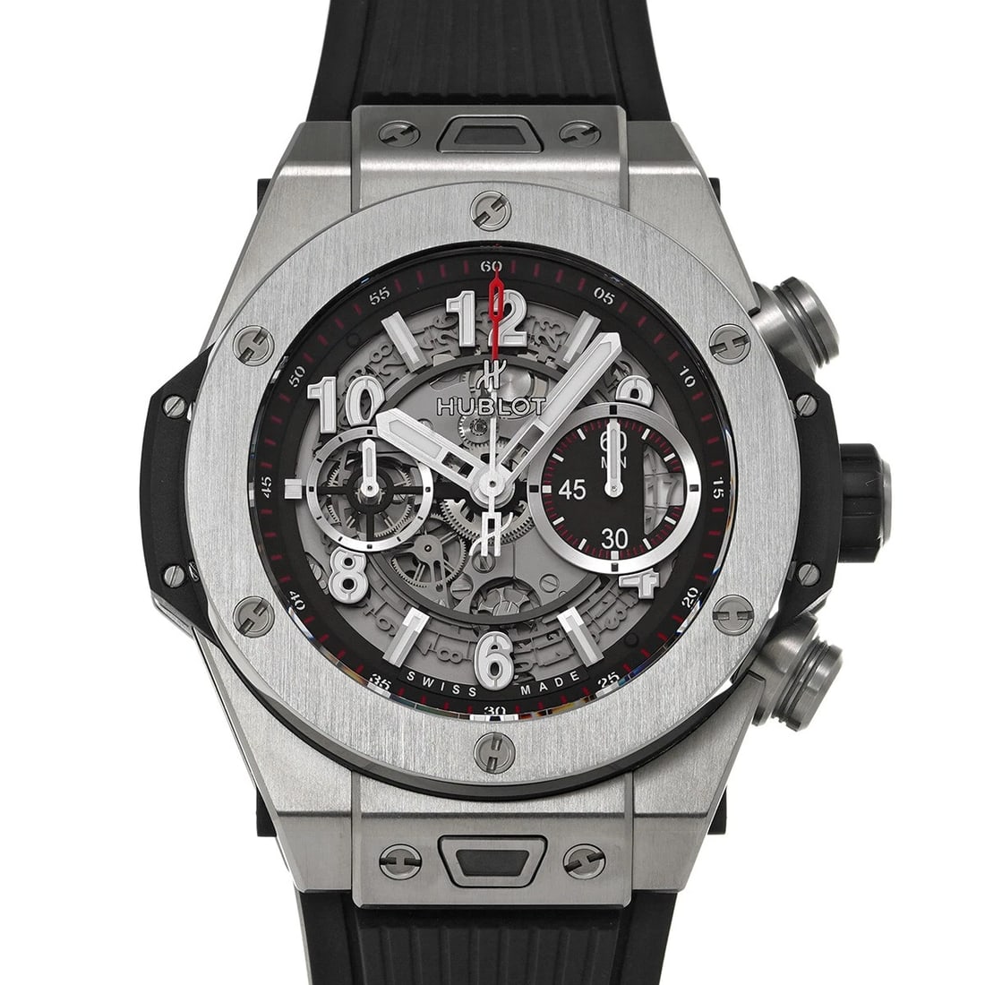 HUBLOT BIG BANG TITANIUM MATTE BLACK SKELETON WATCH: HUBLOT Big Bang Titanium Matte black skeleton WATCH Brand: HUBLOT Type: Wristwatch Material: Band Material rubber, Case Material titanium Color: Dial Color Matte black skeleton Band Color black