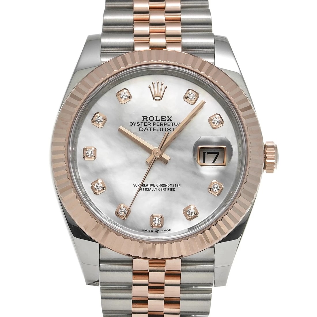 ROLEX DATEJUST WHITE SHELL DIAMOND WATCH: ROLEX Datejust White shell diamond WATCH Brand: ROLEX Type: Wristwatch Material: Band Material Stainless steel/Everrose gold, Case Material Stainless steel Color: Dial Color White shell/diamond