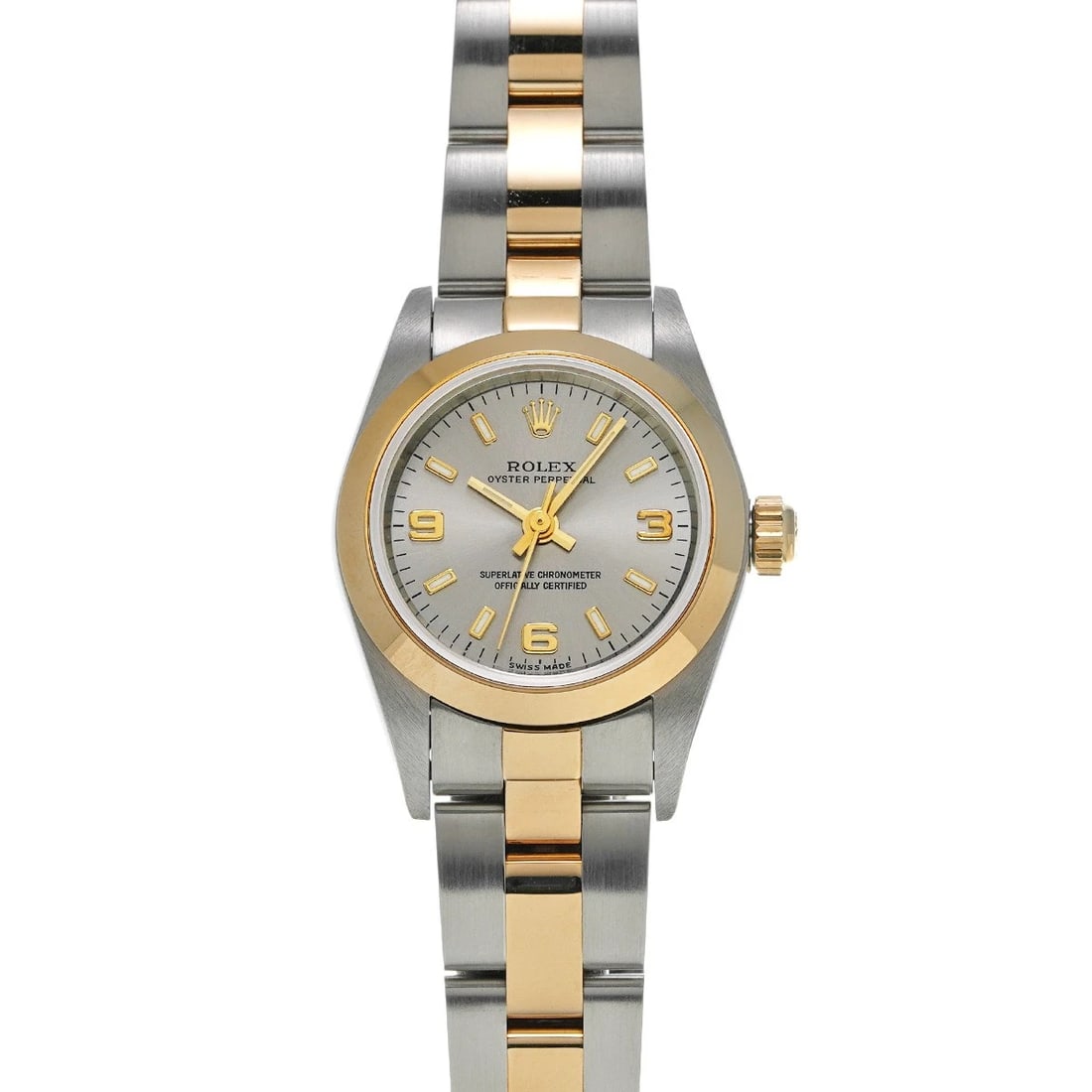 ROLEX OYSTER PERPETUAL GRAY WATCH: ROLEX Oyster Perpetual gray WATCH Brand: ROLEX Type: Wristwatch Material: Band Material Stainless steel/Yellow Gold, Case Material Stainless steel Color: Dial Color gray Size: ??Case? H/about