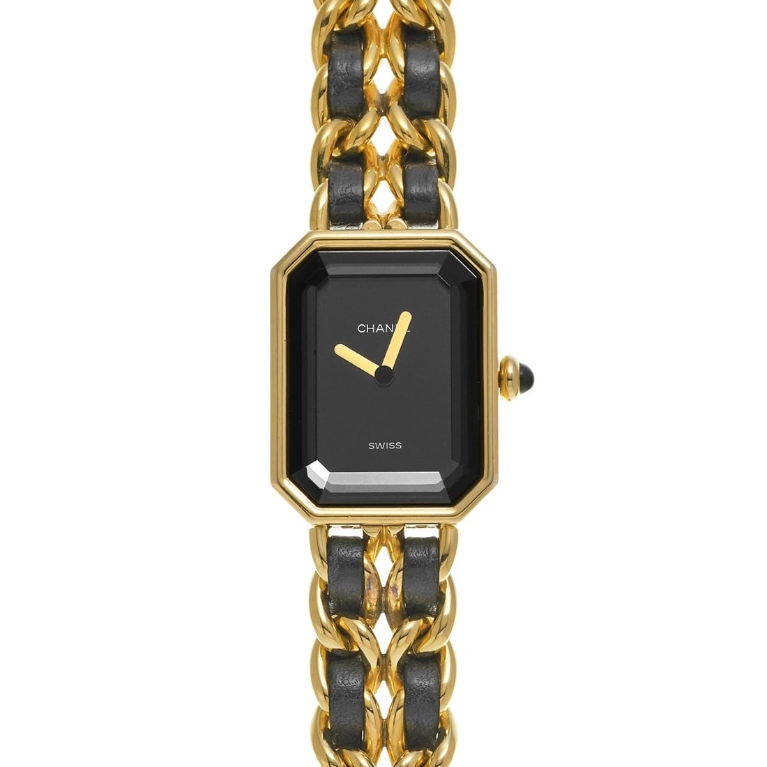 CHANEL PREMIRE BLACK WATCH: CHANEL Premire black WATCH Brand: CHANEL Type: Wristwatch Material: Band Material Yellow gold plated/leather, Case Material Yellow gold plated Color: Dial Color black Size: ??Case? H/about