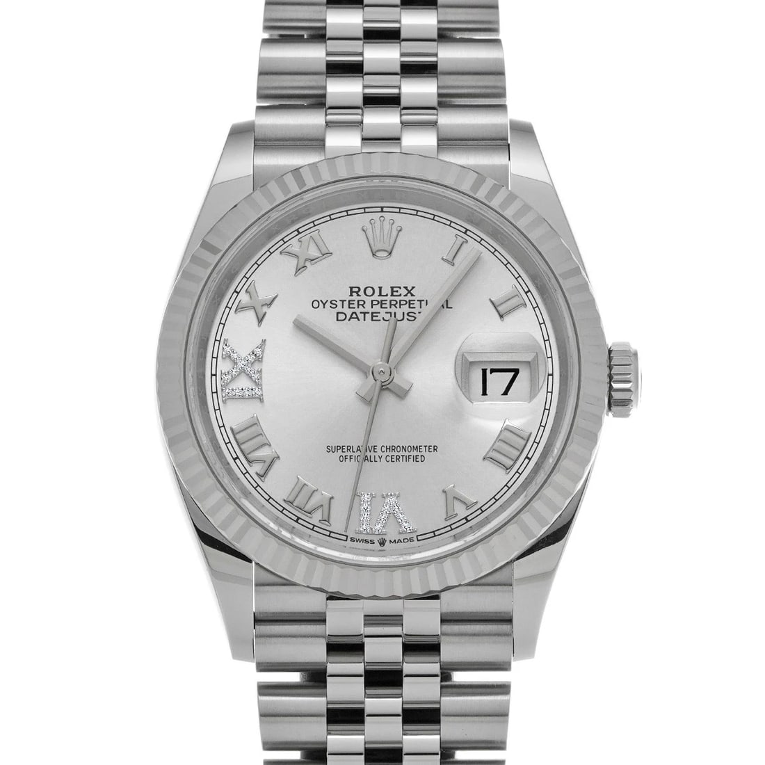 ROLEX DATEJUST SILVER DIAMOND WATCH (1 of 4)