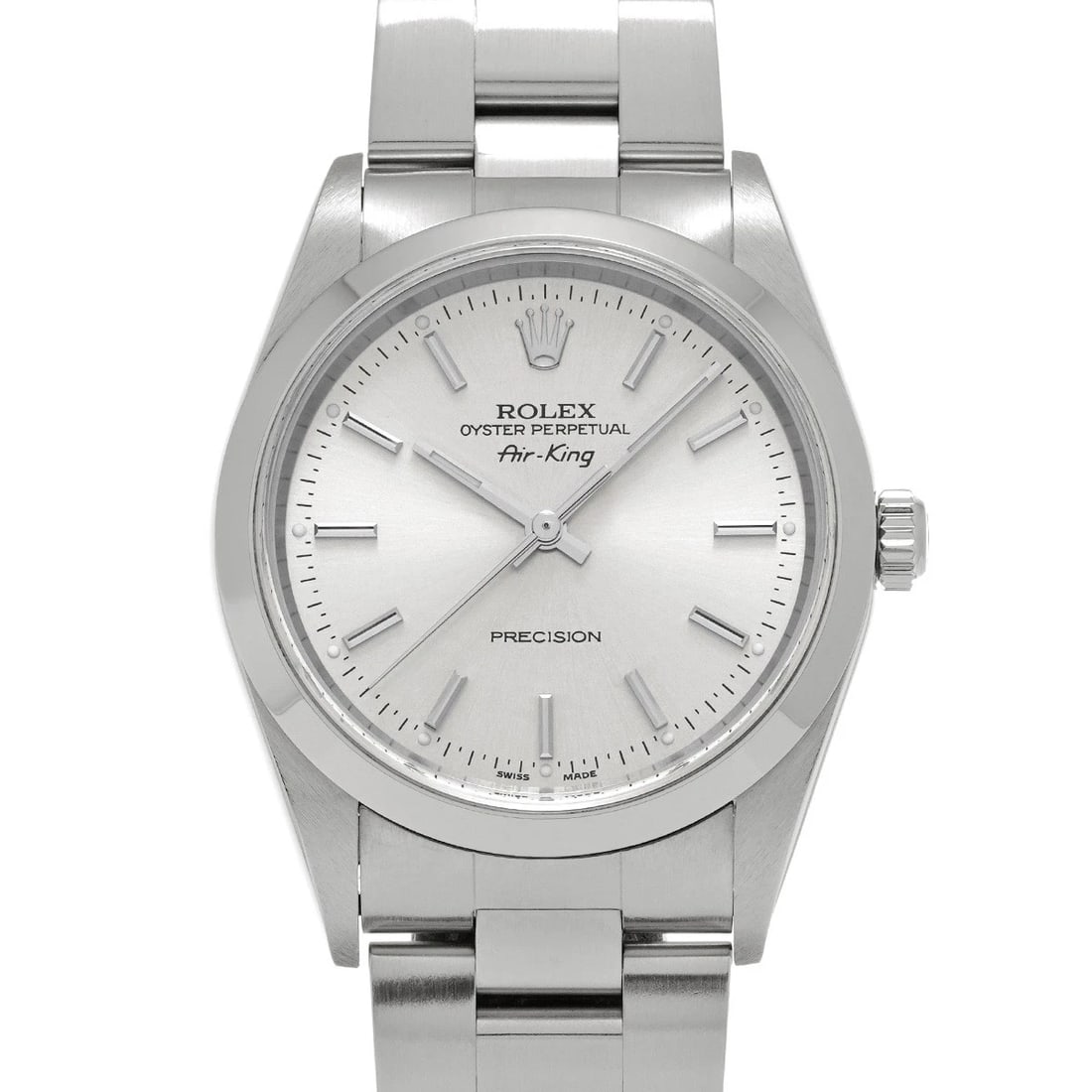 ROLEX AIR KING SILVER WATCH: ROLEX Air King Silver WATCH Brand: ROLEX Type: Wristwatch Material: Band Material Stainless steel, Case Material Stainless steel Color: Dial Color Silver Size: ??Case? H/about 34mm W/about 34mm D/