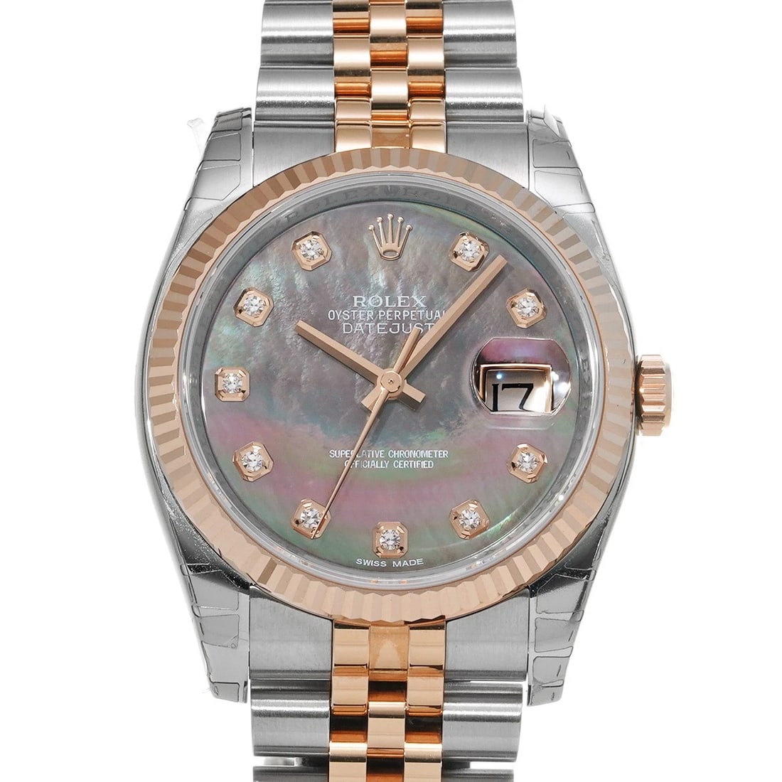 ROLEX DATEJUST BLACK SHELL DIAMOND WATCH (1 of 4)