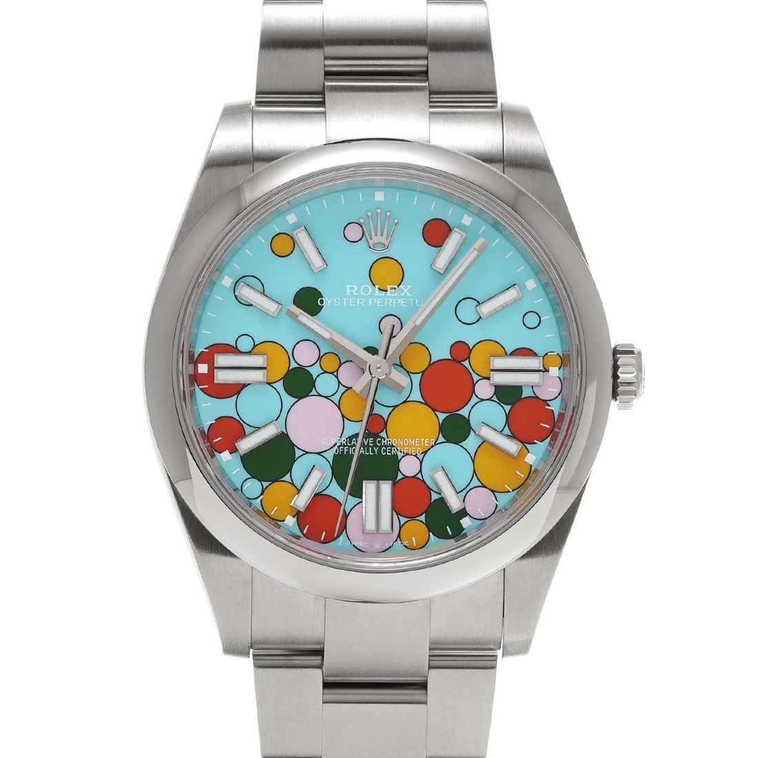 ROLEX OYSTER PERPETUAL TURQUOISE BLUE CELEBRATION MOTIF WATCH: ROLEX Oyster Perpetual Turquoise Blue Celebration Motif WATCH Brand: ROLEX Type: Wristwatch Material: Band Material Stainless steel, Case Material Stainless steel Color: Dial Color Turquoise Blue C