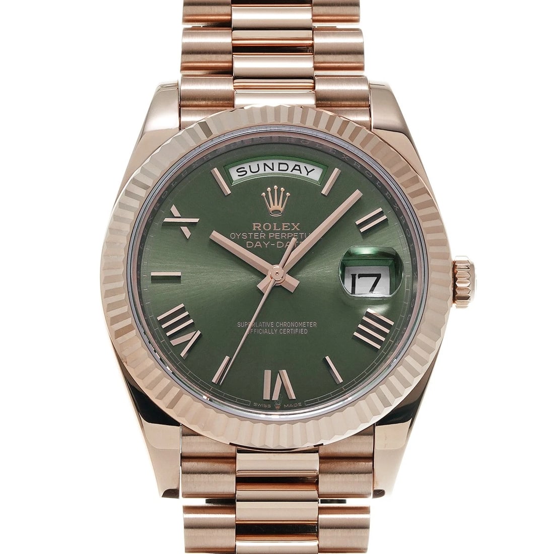 ROLEX DATE OLIVE GREEN EVERROSE GOLD WATCH: ROLEX Date Olive green Everrose gold WATCH Brand: ROLEX Type: Wristwatch Material: Band Material Everrose gold, Case Material Everrose gold Color: Dial Color Olive green/Everrose gold Size:
