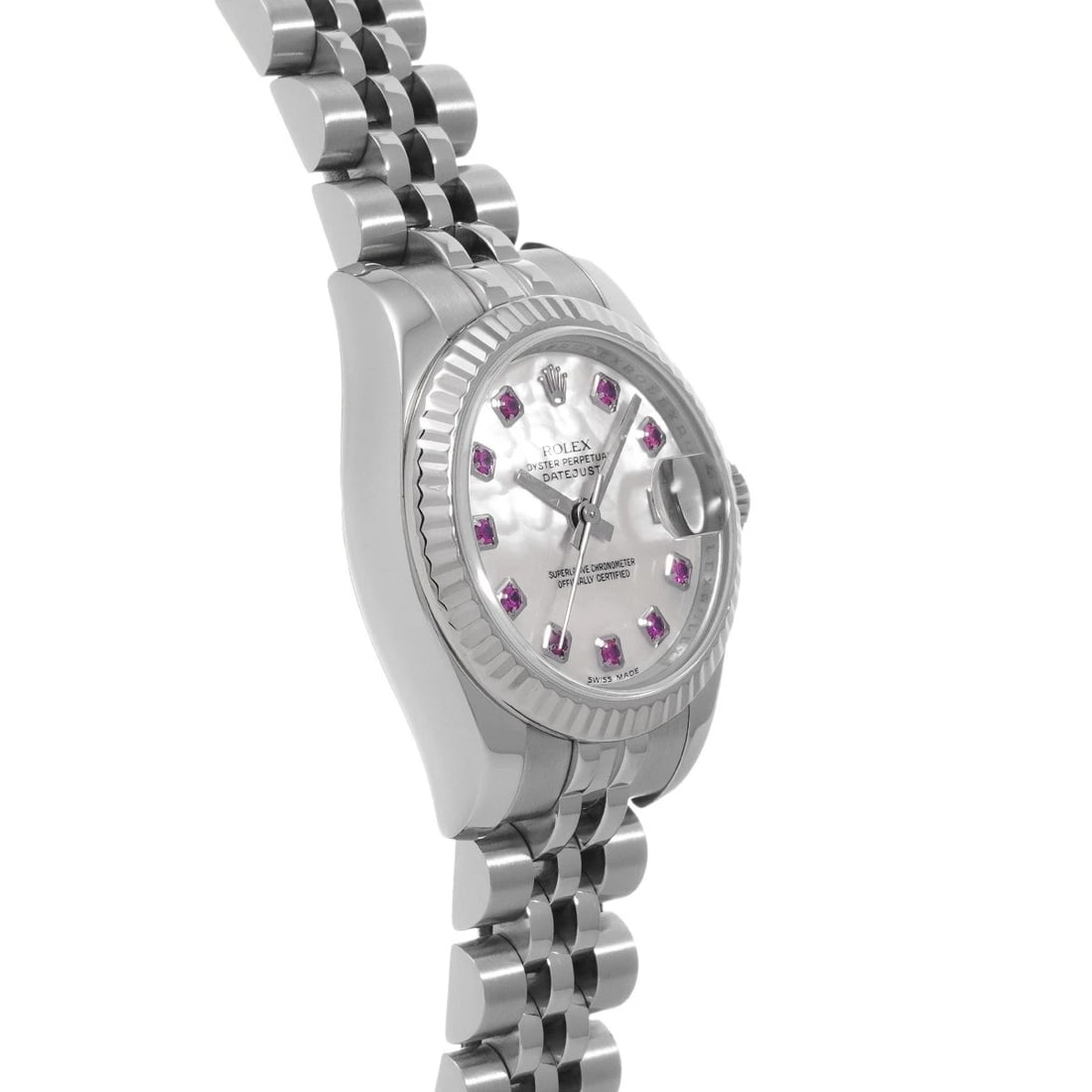 ROLEX DATEJUST WHITE SHELL RUBY WATCH - 3