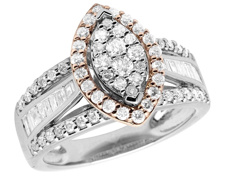 LADIES 10K TWO-TONE GOLD REAL BAGUETTE DIAMOND RING (1 of 5)