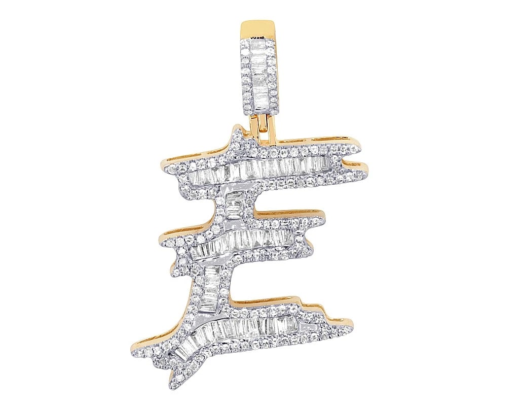 10K YELLOW GOLD REAL DIAMOND BAGUETTE INITIAL "E" PENDANT (1 of 3)
