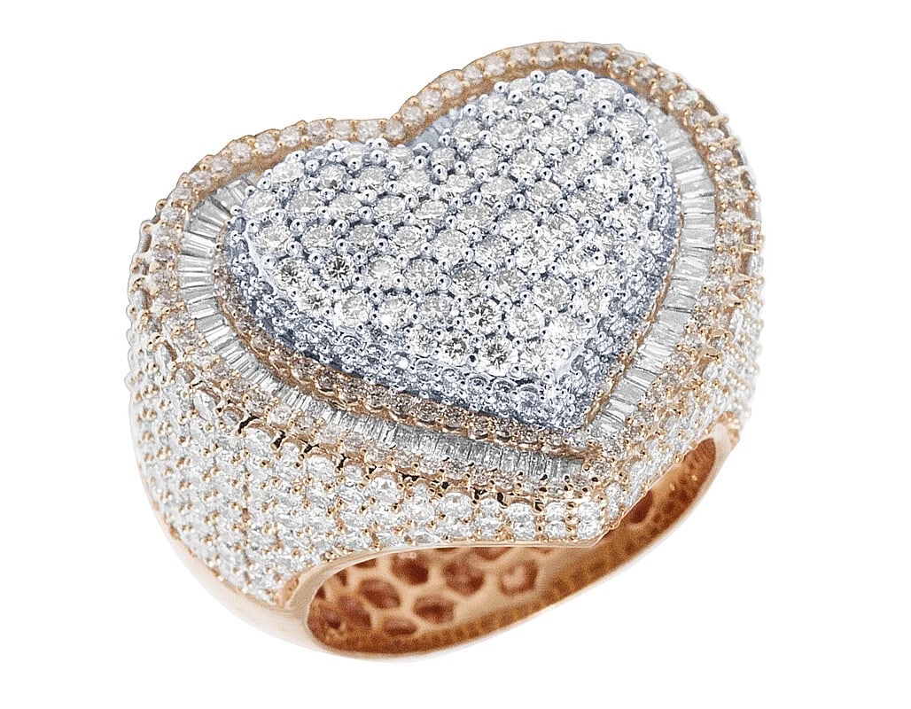 BAGUETTE REAL DIAMOND HEART PINKY RING 10K TWO TONE (1 of 5)