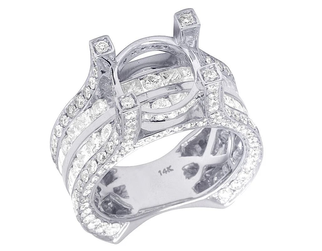14K WHITE GOLD REAL PRINCESS CUT DIAMOND SEMI RING: 14K White Gold Real Princess Cut Diamond Semi Ring Brand: None Type: Ring Material: 14K White Gold Main Stone/Creation Natural Color: White Gold Size: 7 US Accessories: None Accessories No