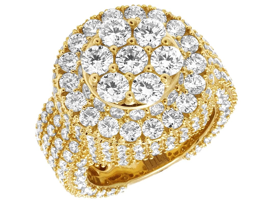 MENS 3D ETERNITY ROUND CLUSTER REAL DIAMOND RING 14K YELLOW GOLD (1 of 5)
