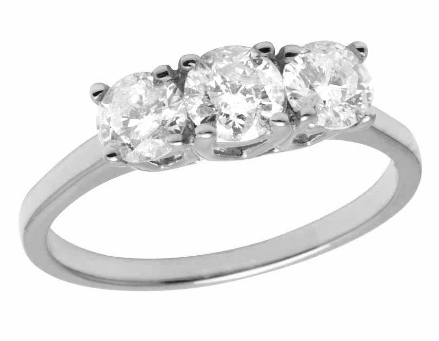 14K WHITE GOLD 3 STONE REAL DIAMOND RING (1 of 5)