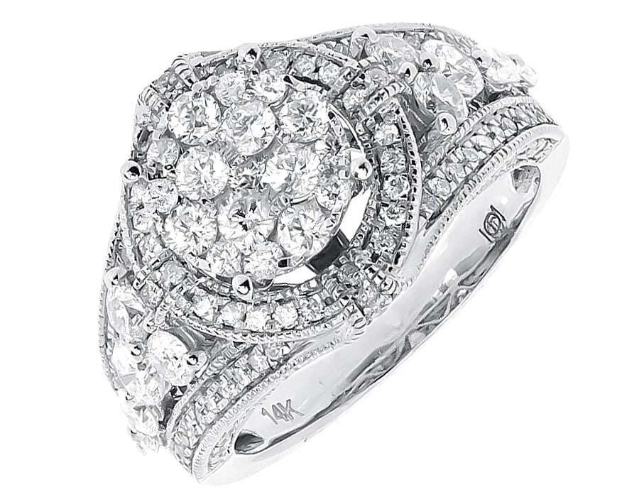 14K WHITE GOLD LADIES ROUND DIAMOND CLUSTER MILGRAIN RING (1 of 4)